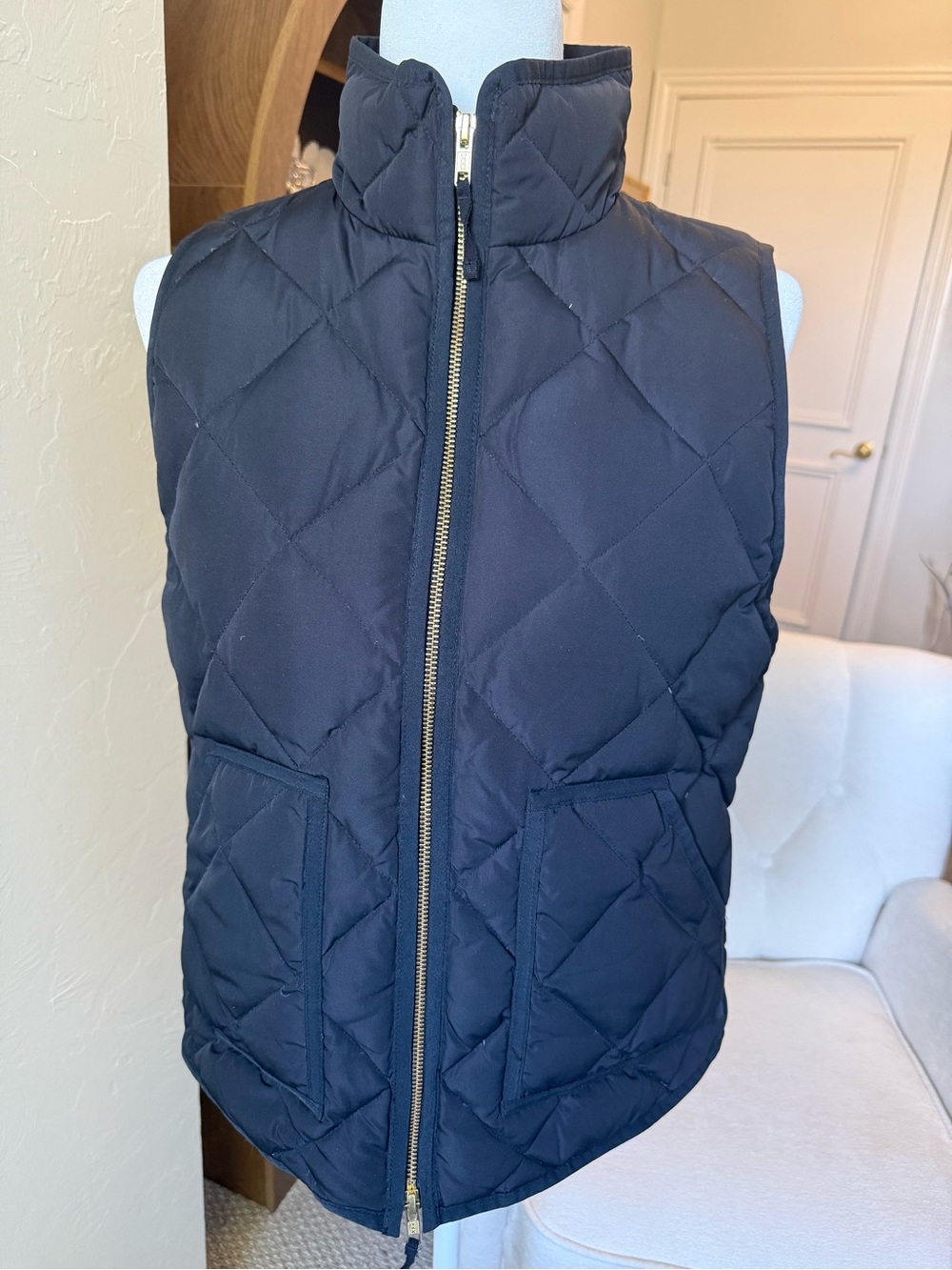 J.Crew Down Quilted Vest Black Equestrian Preppy Size S